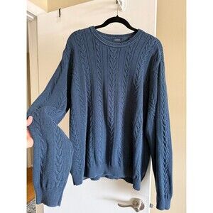 IZOD Blue Cableknit Crewneck Sweater Pullover 100% Cotton Mens XXL